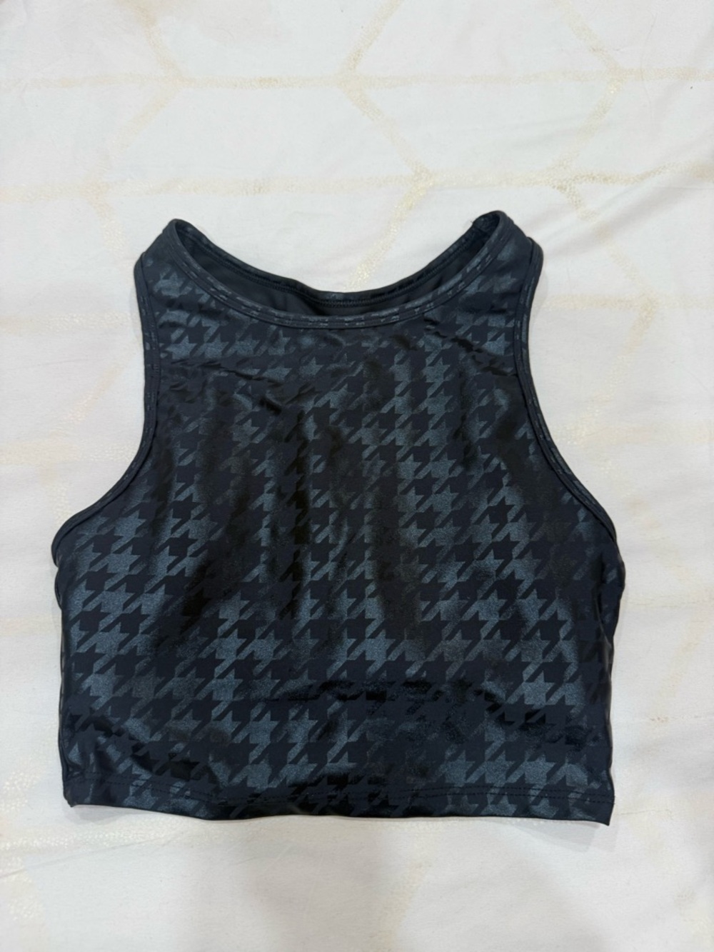 Aqua Athletic Black Houndstooth Cropped Tank Top - Women Size XS